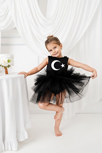 sara tasarım 23 Nisan 29 Ekim Kız Çocuk Bayrak Baskılı Tütü Etekli Elbise- 23...