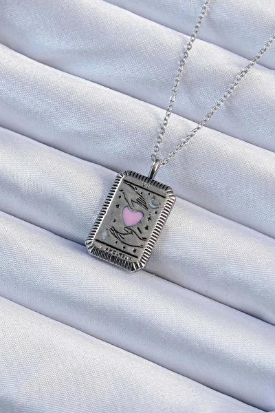 online kapsulavm avm alışveriş 316L Steel Chain Antique Silver Color Pink Ena...