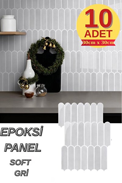 10 Adet 30×30cm Soft Gri Epoksi 3D Yapışkanlı Duvar Kaplama Paneli Kağıdı Mutfak Banyo Salon Ofis