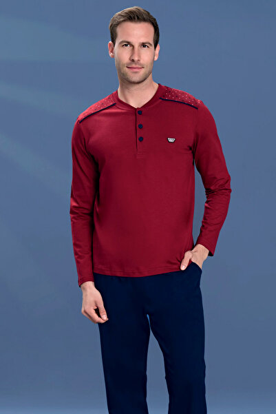 REMSA Ανδρικό σετ πιτζάμες με μακρυμάνικο σχέδιο με λεπτομέρεια με μισό κουμπ...