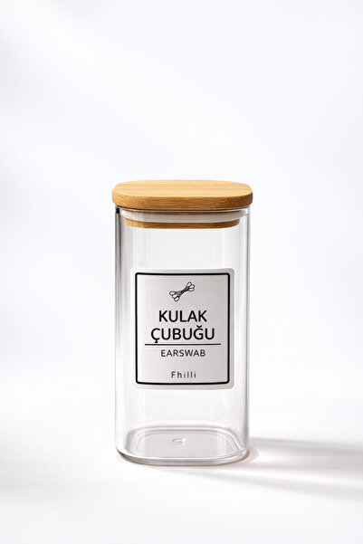 Fhilli Lora - 4'lü Kare Bambu Kapaklı Dekoratif Banyo Düzenleyici Plastik Organizer Set