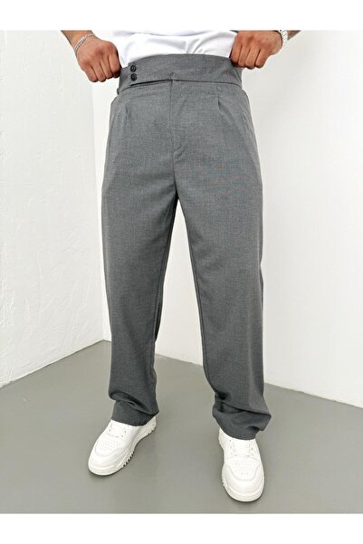 modabm Men's Buckled Pleated Fabric Trousers