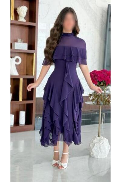 zelia Dark Purple Layered Chiffon Dress