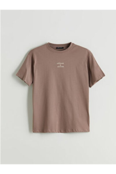 LC Waikiki Modanova Sezon Brown Crew Neck Embroidered Women's T-Shirt