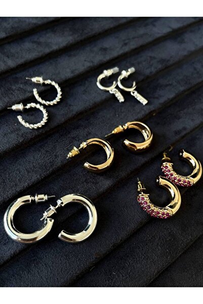 Luxiva 5 Pieces of Gold and Silver Colored Daily Earrings