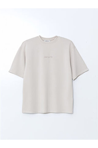 LC Waikiki Modanova Sezon Gray Modal Mixed Embroidered Oversized Women's T-Shirt