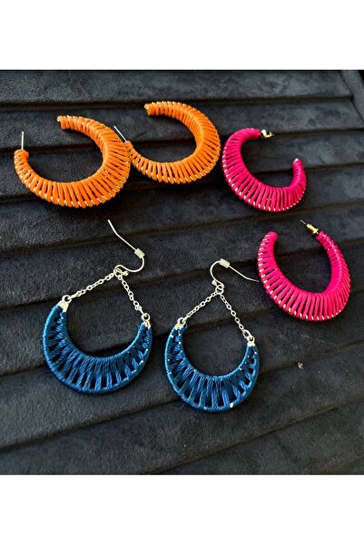Luxiva 3Pcs Ip Textured Colorful Earrings with Pendant