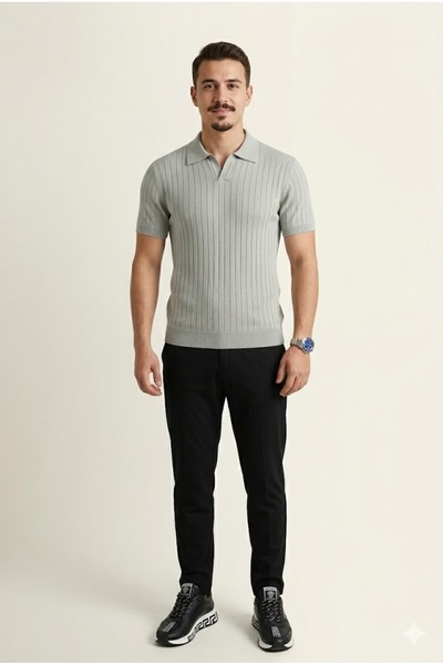 Plus Scorpion Ribbed knit polo collar T-shirt