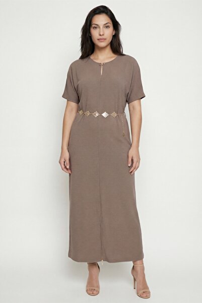 EXİTLİNE Women's Mink Summer Dress with Slit Accessories, Invisible Zipper Pi...