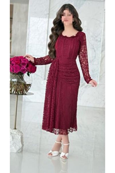 zelia Elegant Burgundy Lace Dress