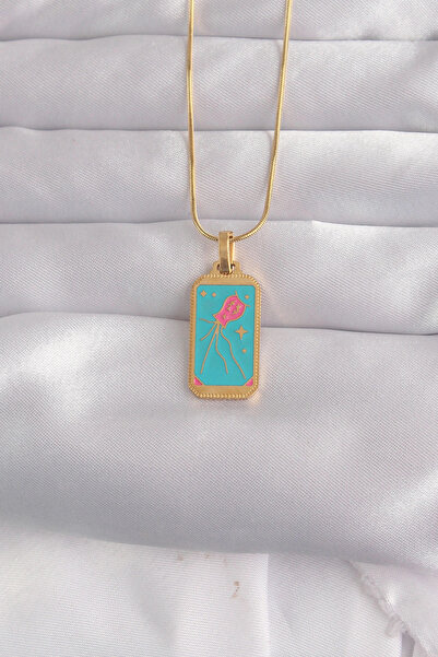 online kapsulavm avm alışveriş 316L Steel Gold Color Blue Enamel Tarot Necklace
