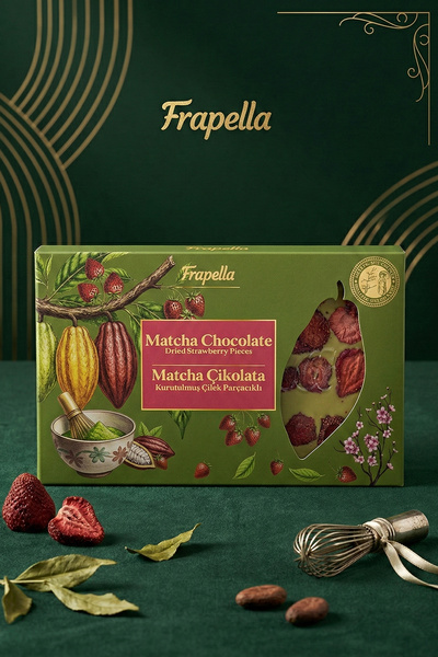 Frapella Kurutulmuş Çilek Parçacıklı Matcha Çikolata 150 Gr.