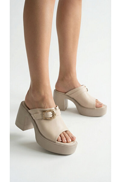 Limeo Buckle Detail Open-Front High-Heeled Comfortable Women's Summer Shoes S...