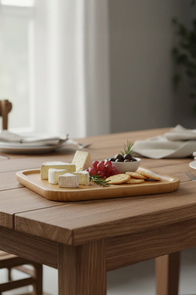 Vadi بامبو طبق تقديم الإفطار، طبق الجبن، لوح تقطيع، صينية تقديم خشبية 20 سم