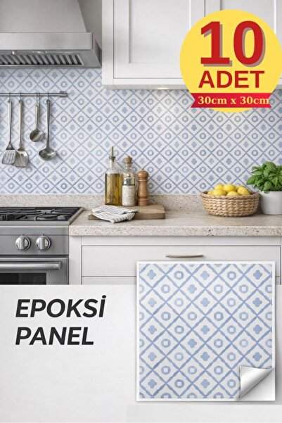 Renkli Duvarlar 10 Adet 30×30cm Bluesa Mavi Epoksi 3D Yapışkanlı Duvar Kaplam...