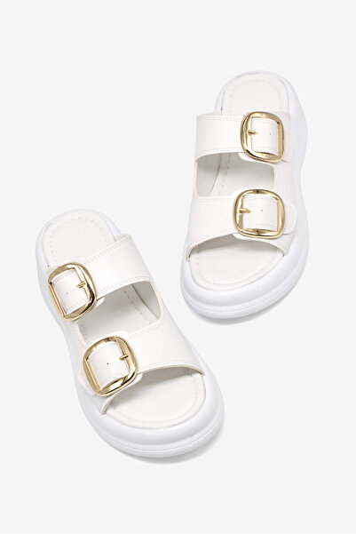 Tonny Black Women's White High-Sole Comfortable Shoes Double Buckled Slipper