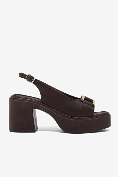 Tonny Black Γυναικείο Καφέ Ψηλή σόλα Άνετο Με αγκράφα Με Τακούνι Σανδάλια
