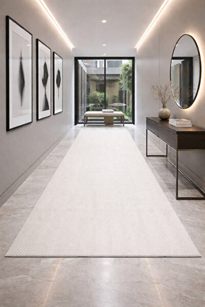 Babil Home Kaymaz Taban Sisal Kesme Halı Mutfak Koridor Hol Yolluk S902BEYAZ