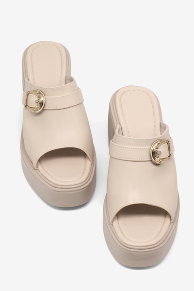 Tonny Black Ženska bež Visok đon komadna udobna Sa kopčom Papuče