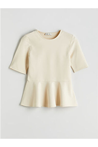 LC Waikiki بلوزة MODANOVA SEZON باللون البيج بياقة دائرية وتصميم بيبلوم