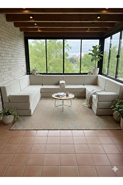 BAKIRÖZÜ HOME Premium Kadife Kumaş, Konforlu Yer Kanepesi ,Modüler Şark Köşes...