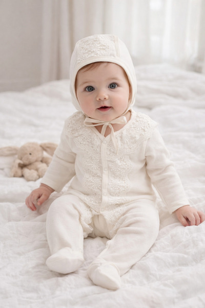 jijek baby kids Ecru Lace Detailed Newborn Baby Girl Jumpsuit – 100% Hospital...