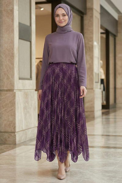 Kirazgym Asymmetrical Cut Lined Chiffon Skirt - Purple