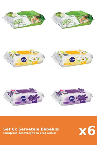 Sleepy Set 6 Șervețele Bebeluși Sleepy: Apple, Lavanda, Musetel