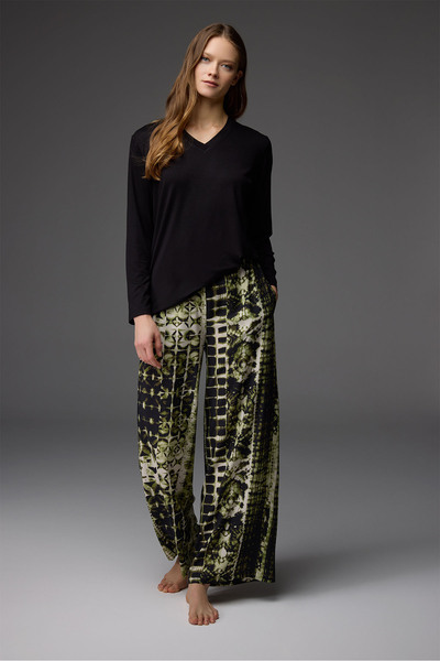 BONJOUR MADAME Pantaloni cu model din viscoză și bluză cu guler rotund BM-1841