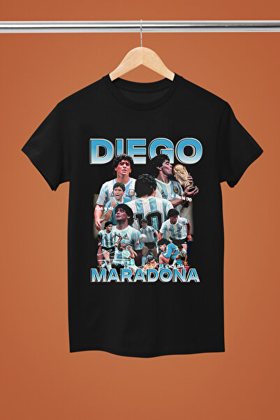 MAGORS تيشيرت مارادونا دييغو أرماندو مطبوع بأكمام قصيرة وقصة عادية مكون من قط...