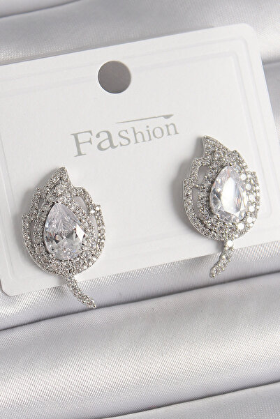 Generic Brand Brass Silver Color Zircon Stone Leaf Model Women's Earrings