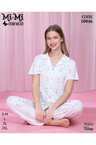 Mimi Homewear طقم بيجامة بلو هارت منقوش باللون الأبيض