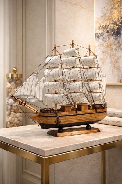BiTon Toptan 40x40 cm El Yapımı Ahşap Yelkenli Gemi Maketi – Prestijli Ofis &...