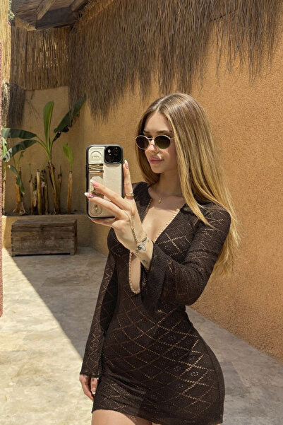 MARLİNG Tri̇ko a Lace-Like Knit Tri̇ko Summer Beach Dress with Breast Detail