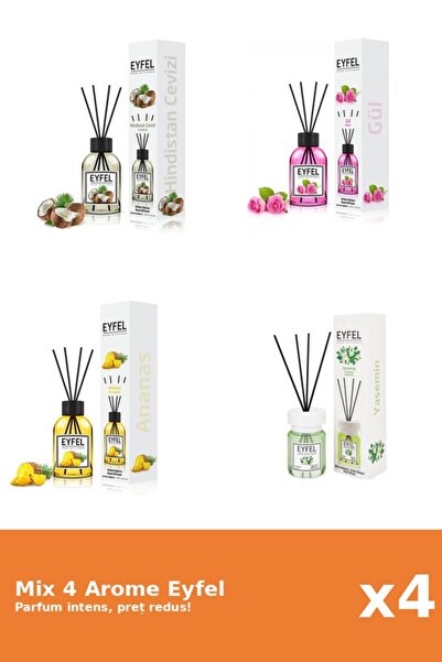 Eyfel Set 4 Mix Eyfel: 1x Ananas, 1x Iasomie, 1x Nuca De Cocos, 1x Trandafir