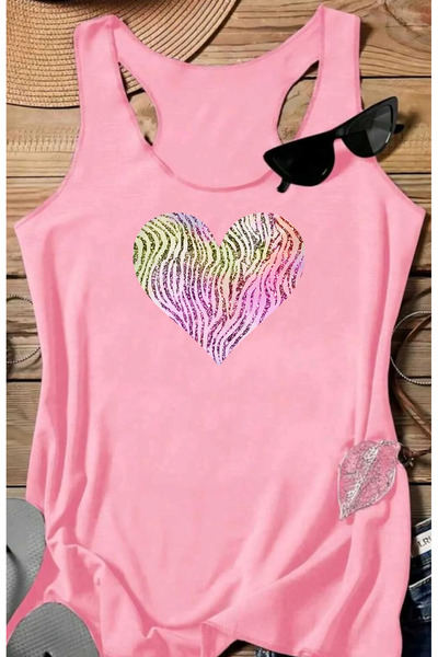 SUNFREE Shining Heart Printed Women's Swimmer Athlete Cotton Pack U-Neck Tshirt