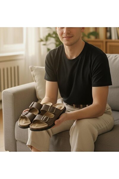 Apella Soft Leather Heel Spur Prevention Orthopedic Light Sole Men's Slippers