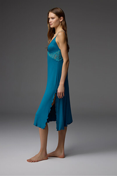 BONJOUR MADAME Viscose Patterned Dressing Gown with Lace Straps Nightgown Set Bm-1847