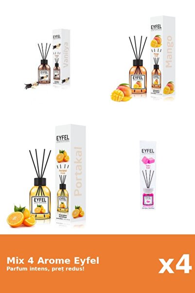 Eyfel Set 4 Mix Eyfel: 1x Bubble Gum, 1x Mango, 1x Portocala, 1x Vanilie