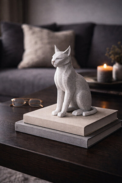 SteraDesign Dekoratif Kedi Biblo – Modern Minimal Masa Üstü Salon Ofis Objesi...