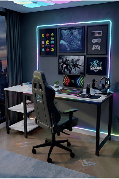 reflekta Raflı Oyuncu Masası 60x160 cm. Gaming Masa Demonte
