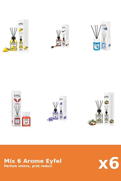 Eyfel Set 6 Mix Eyfel: 1x Ananas, 1x Apă Rece, 1x Lavandă, 1x Nucă de Cocos, ...