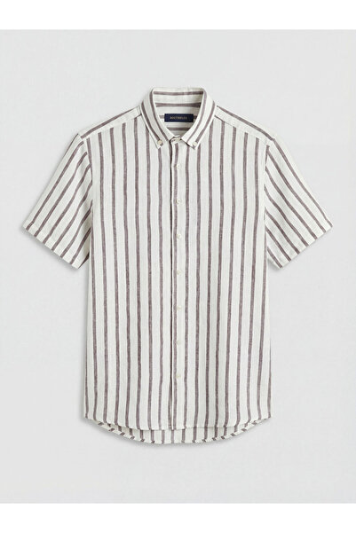 LC Waikiki Ανδρικό ριγέ πουκάμισο κανονικής εφαρμογής σε καφέ χρώμα από το κα...