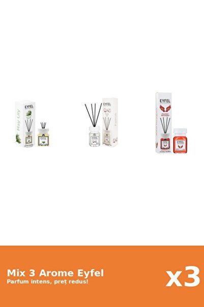 Eyfel Set 3 Mix Eyfel: 1x Bumbac, 1x Lacramioare, 1x Red Dragon