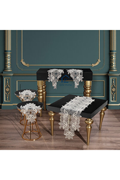 Empressco Şık 5 Parça Tül Nakış İşlemeli Salon Takımı