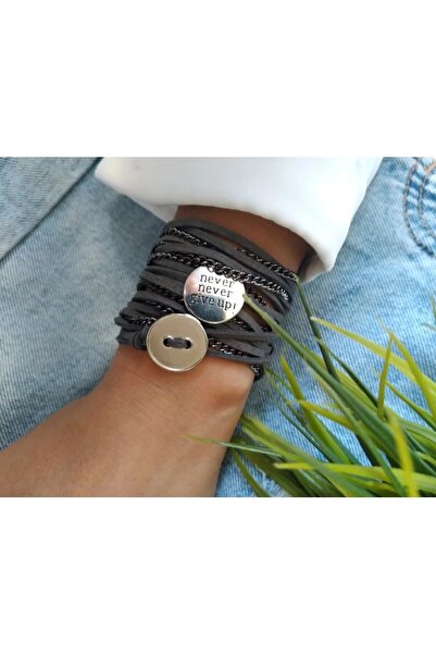 ZeynDesign Never Never Give Up Gri Süet Wrap