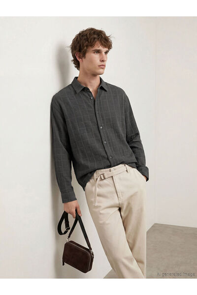 LC Waikiki Ανδρικό καρό πουκάμισο σε κανονική εφαρμογή μπλε χρώματος από το κ...