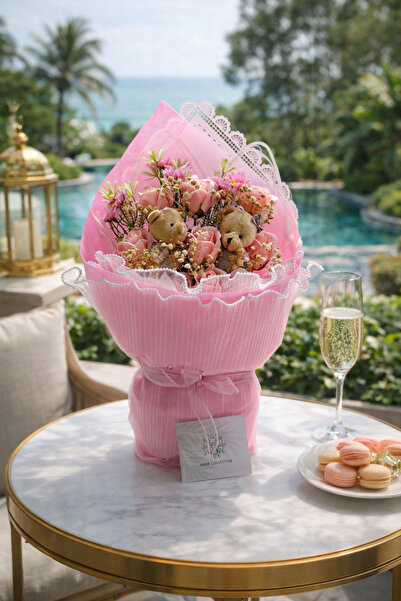 Ahsen Collection Özel tasarım solmayan lüks ayıcık buketi ışıklı