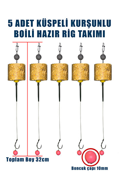 ALASTOR 5 Adet Küspeli Kurşunlu Silikon Boili Yemli Hazır Rig Takımı