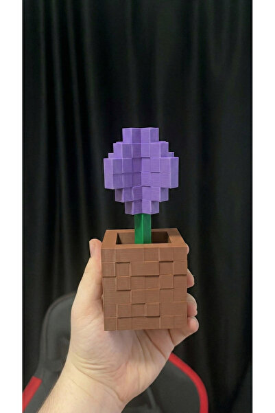 Minecraft Allium Saksı Mor Çiçek — Gamer Masa Dekoru 20CM Figür